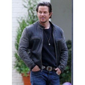 Daddys Home Mark Wahlberg Distressed Biker Leather Jacket
